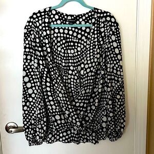INC International Concepts Black and White Polka Dot Patterned Blouse